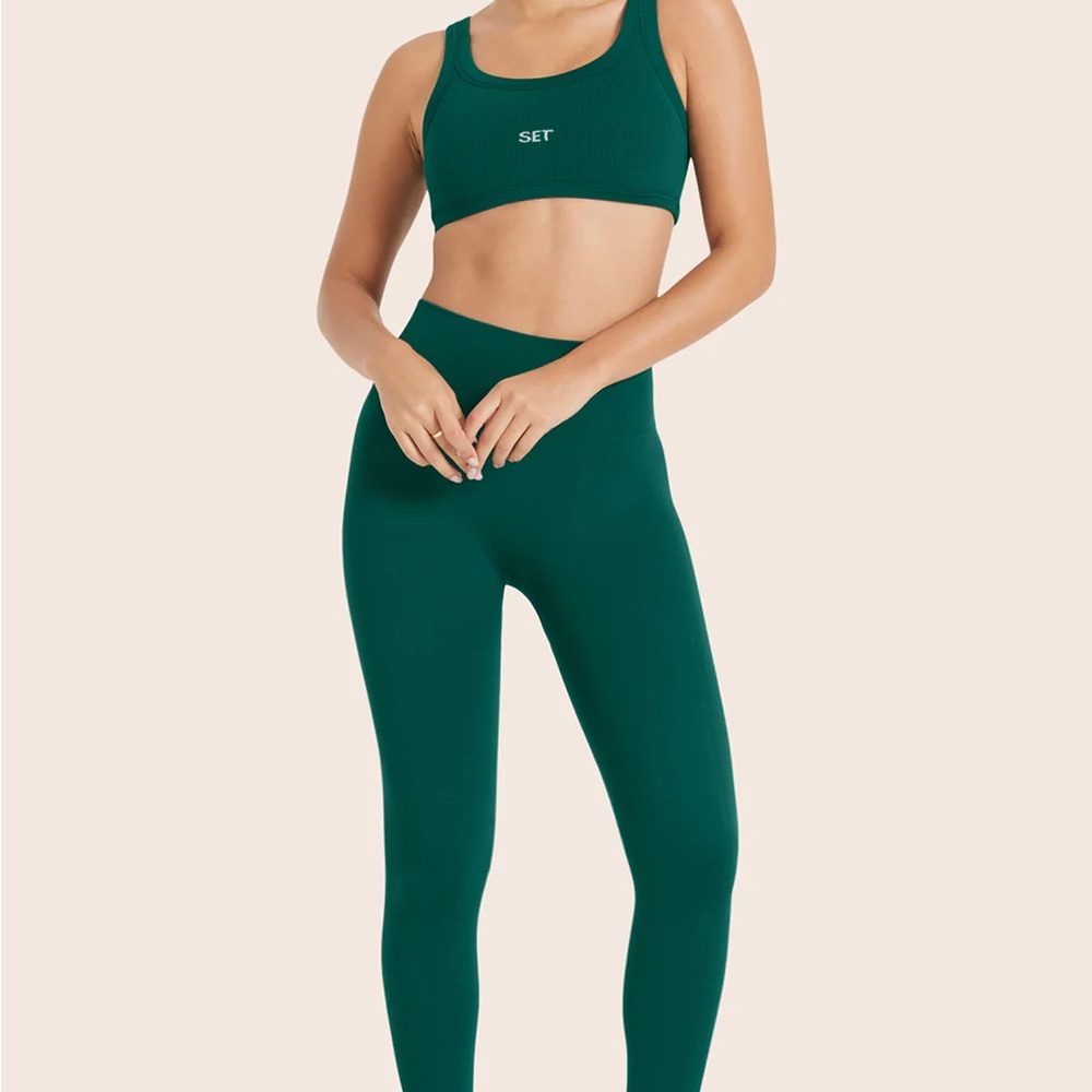 SET Active Green Ribbed Sports Bra & Leggings